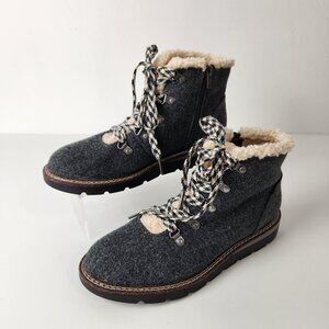 Madden NYC Boots Womens 10 Gray Felt Serpa Lined Hiker Lace Up Side Zip